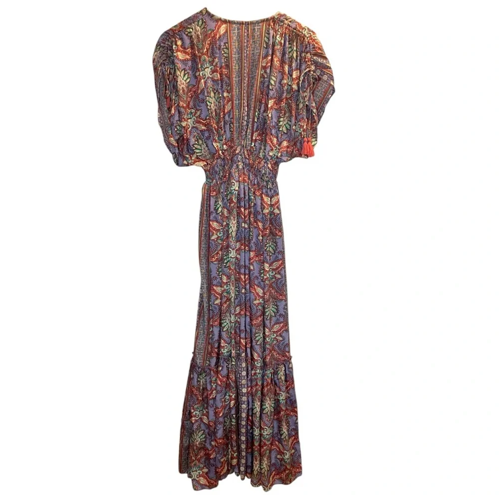 Karma Highway One Size Dolman Blouson Maxi Dress Boho Floral Purple Red Pattern - Picture 2 of 11